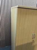 Tall maple 2 door storage unit with internal wooden shelves and key 95Wx160Hx60D. Price inc VAT