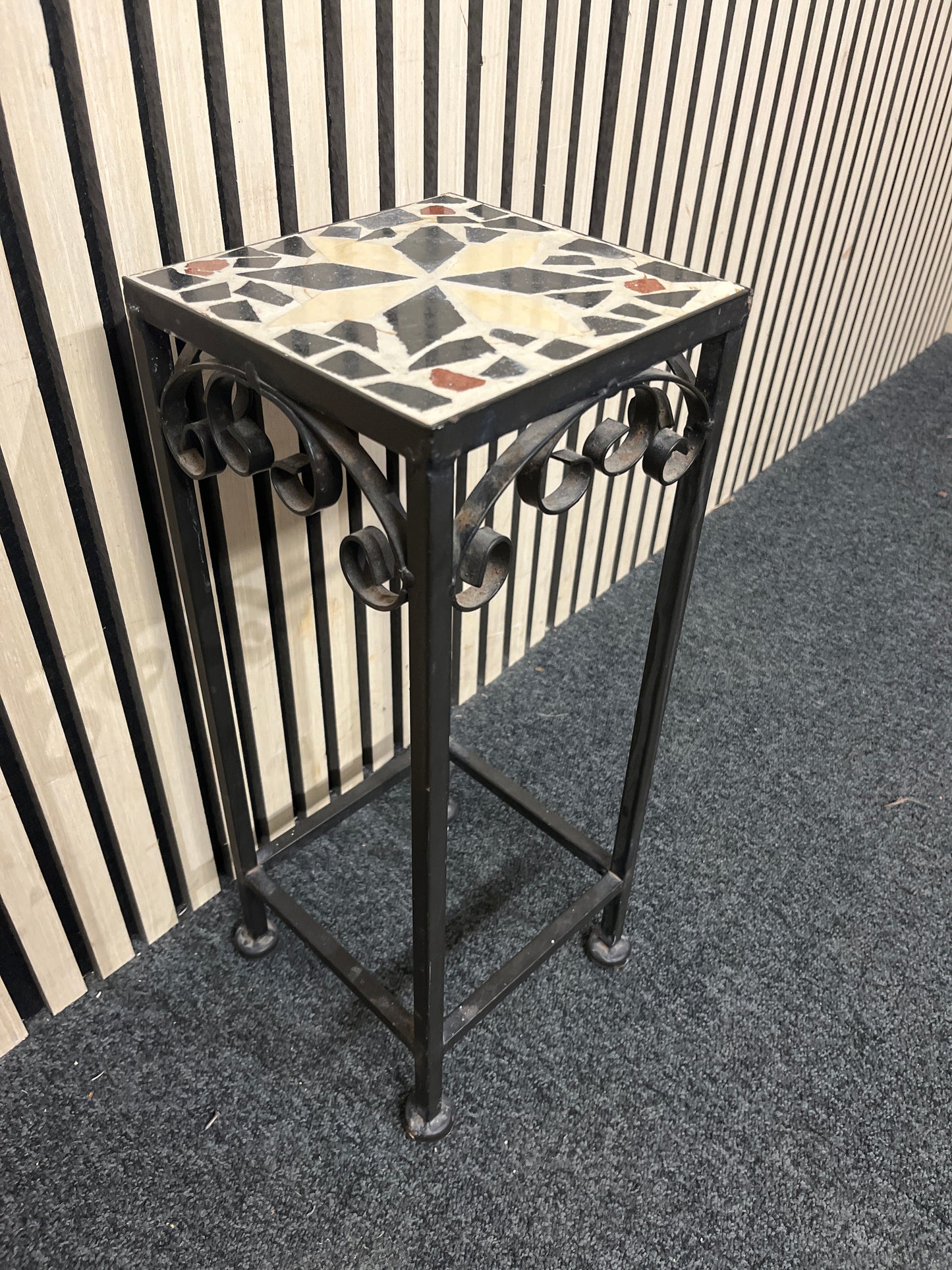 Small black metal and tiled ornate plant table 3126