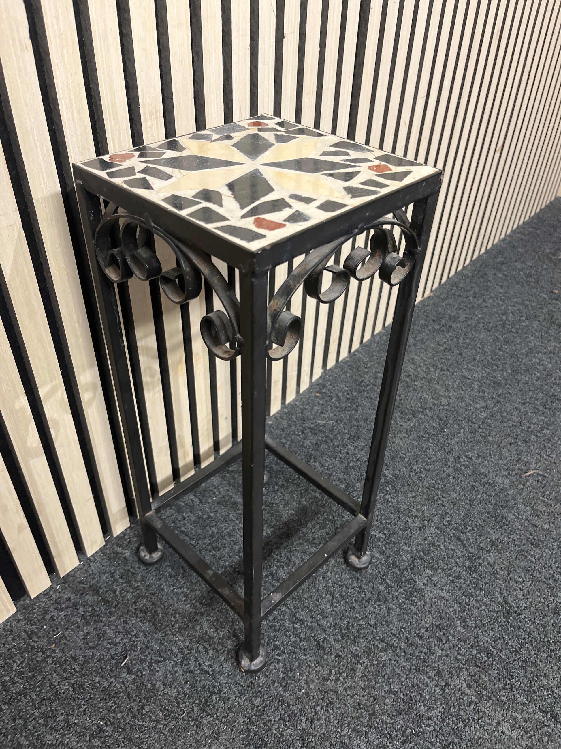 Small black metal and tiled ornate plant table 3126