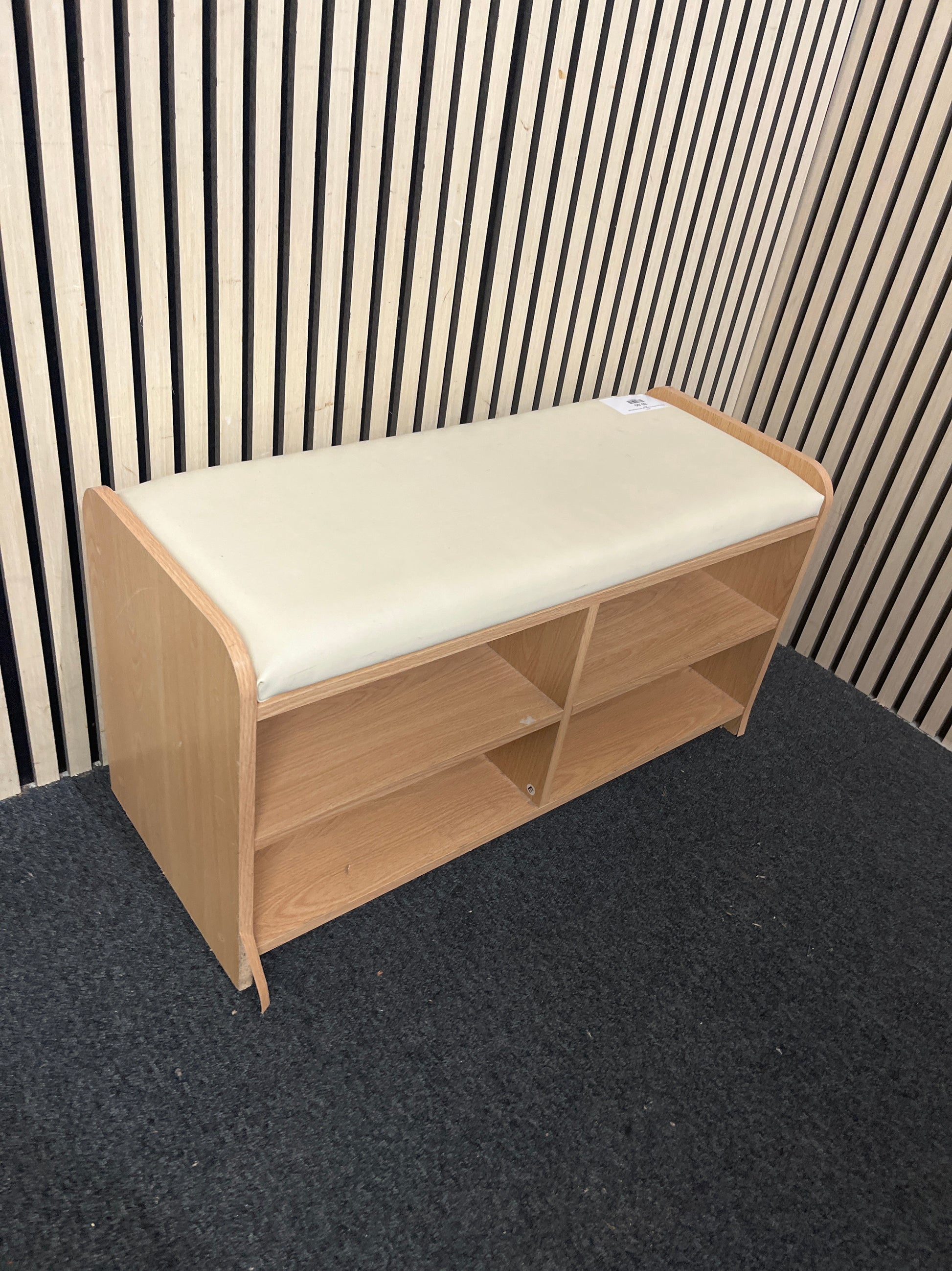 Beech laminate low storage unit with leatherette seat  44161