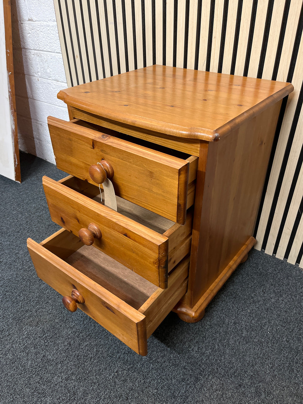 Solid pine 3 drawer bedside locker  1126