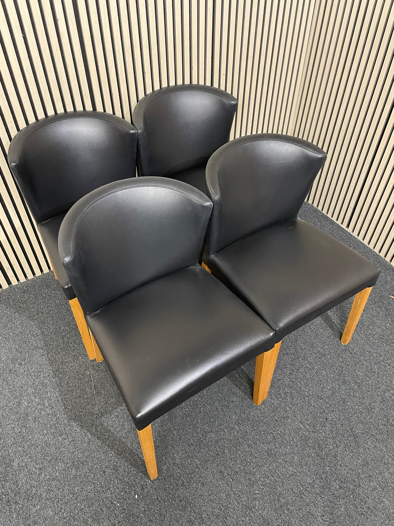 Set of 4 no. beech frame, black leatherette curved back dining chair  44452