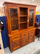 Switch Tall solid dark wood stained 2 glass door 3 drawer glass display unit 2125 2 image