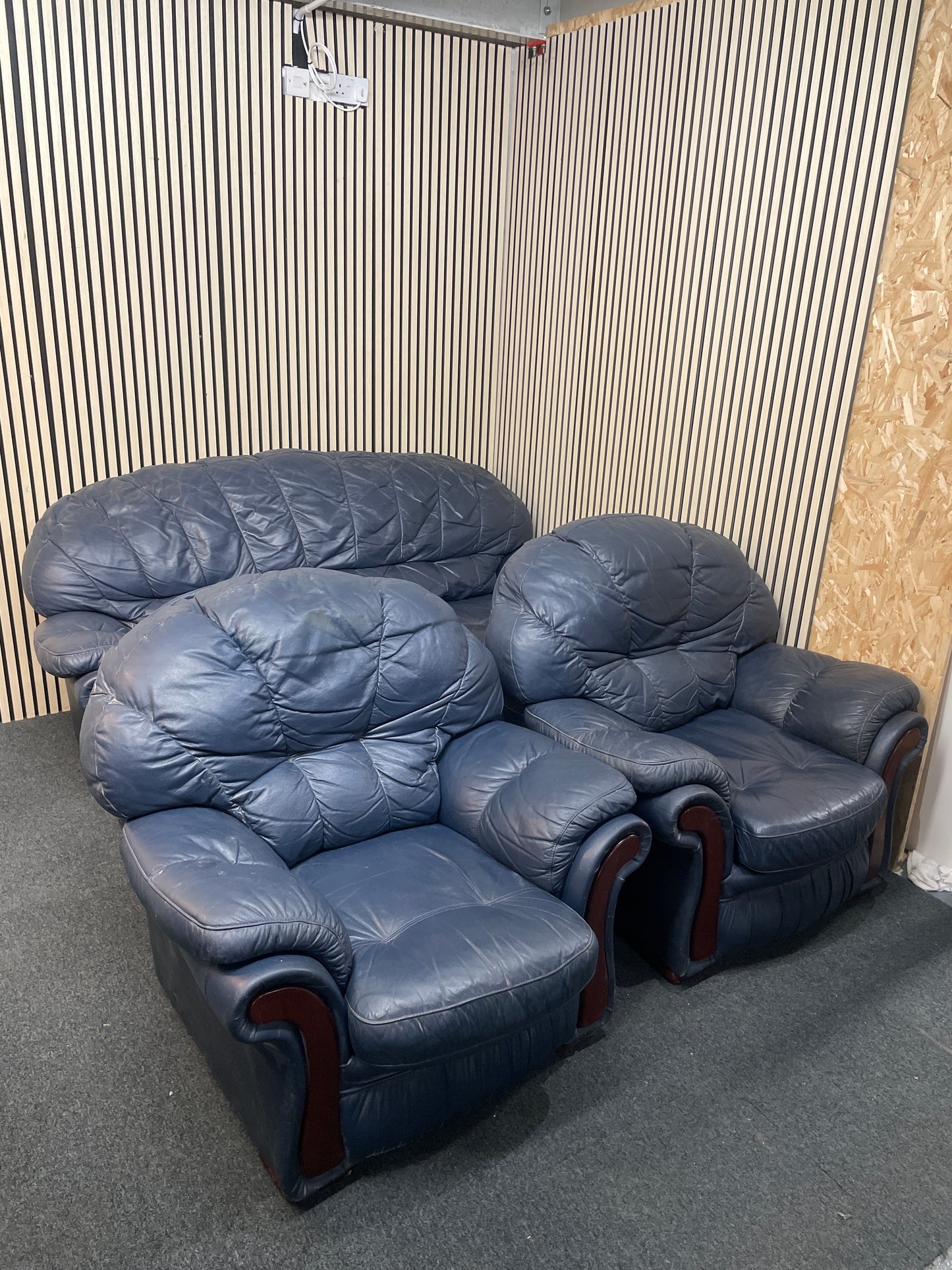 3+1+1 real soft navy Italian leather sofa suite 2425