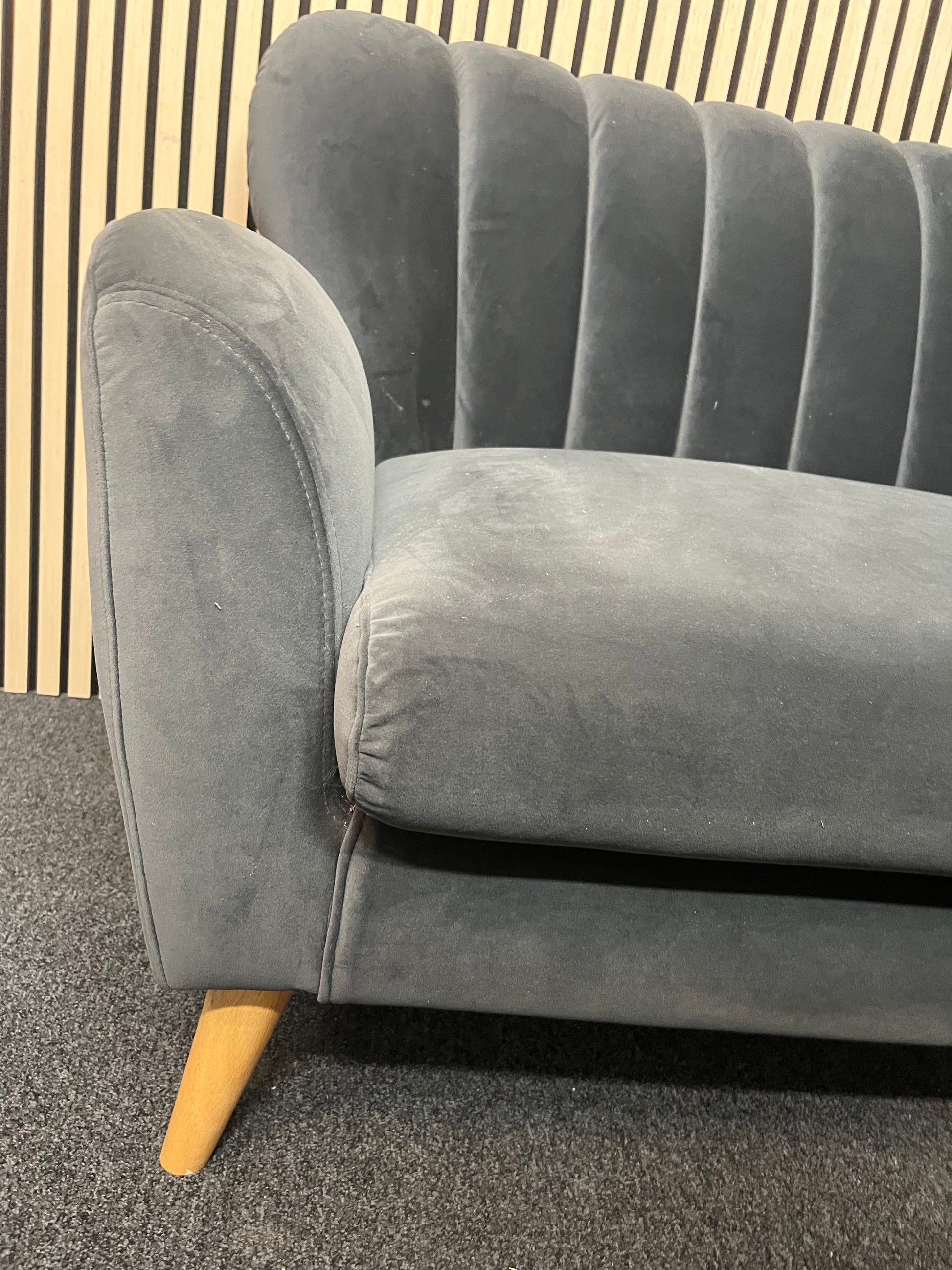 Dark blue velour 3 seater fabric sofa suite 2325