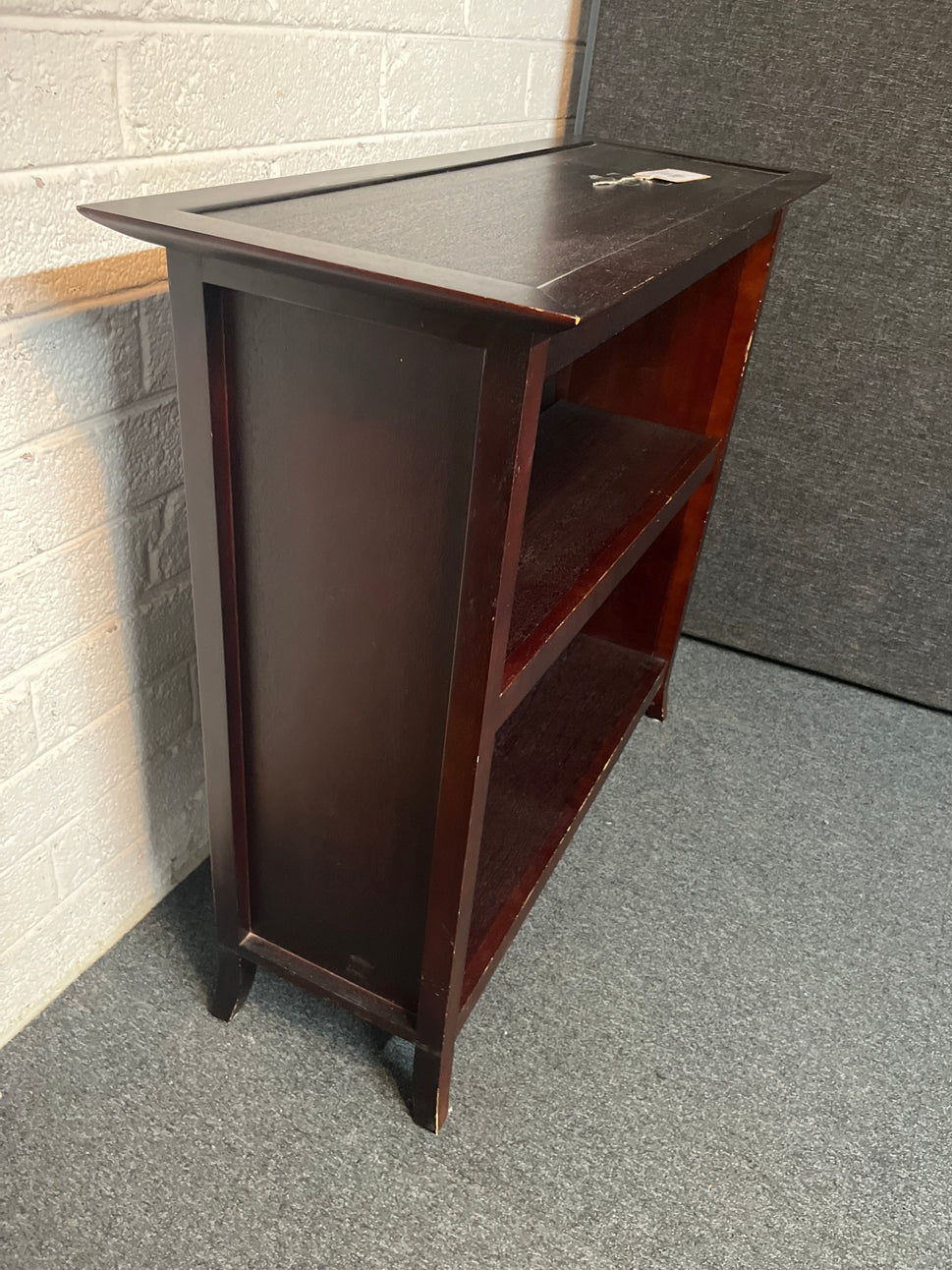 Low wenge dark wood stained open shelf unit with shelves 1000Wx950Hx390D 2225