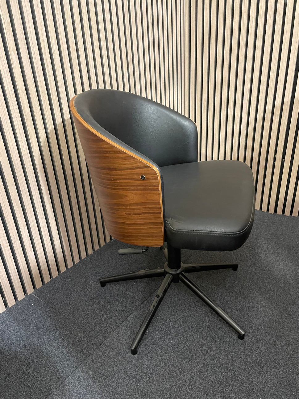 Kyoto Swivel Chair - Oak Shell with Black PU Seat, Chrome Base