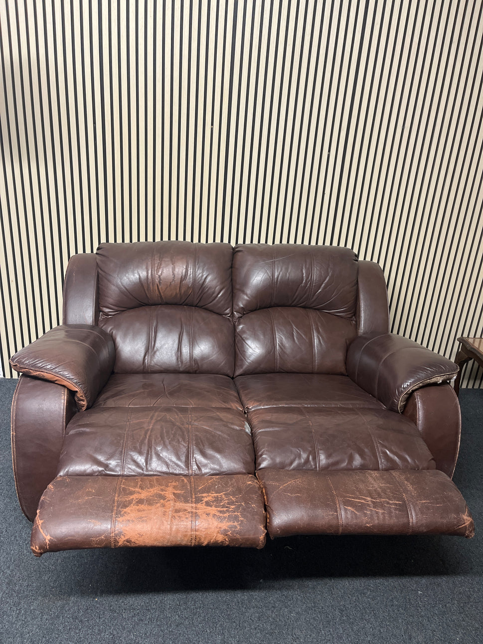 Brown leather reclining 2 seater sofa 2325