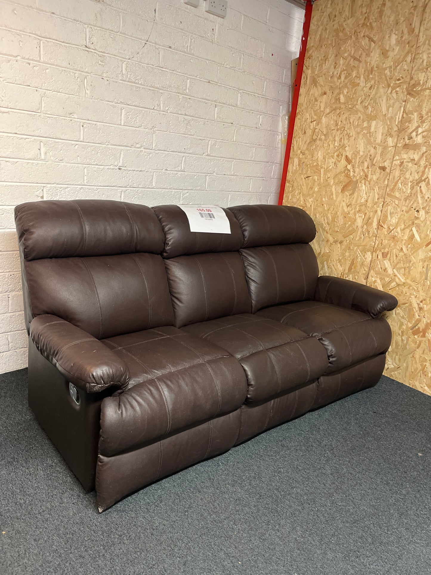 Brown leather 3 seater reclining sofa suite 1325