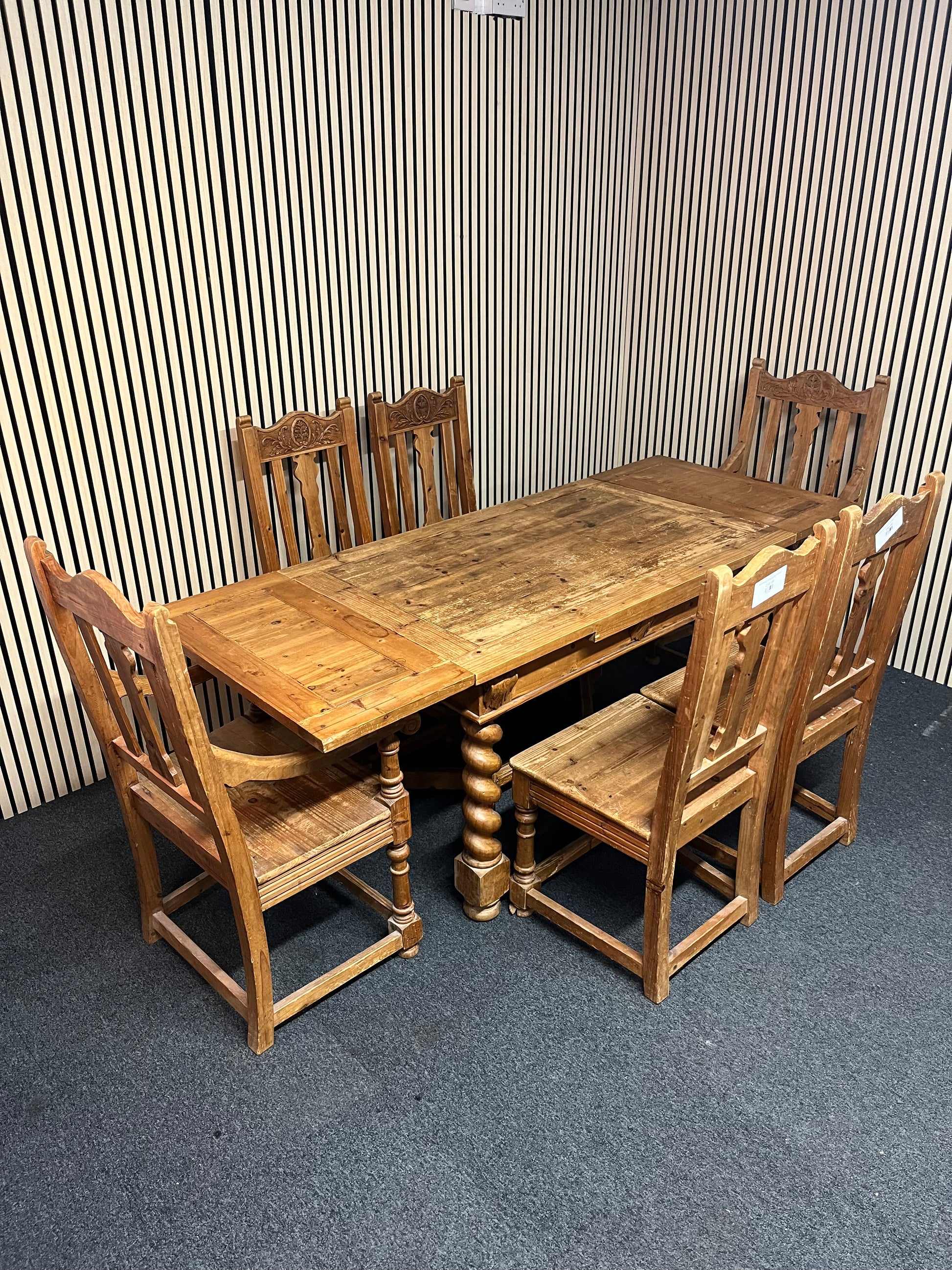 Mexican pine small 4ft kitchen table with 4 no. chairs and 2 no. carver armchairs 1325