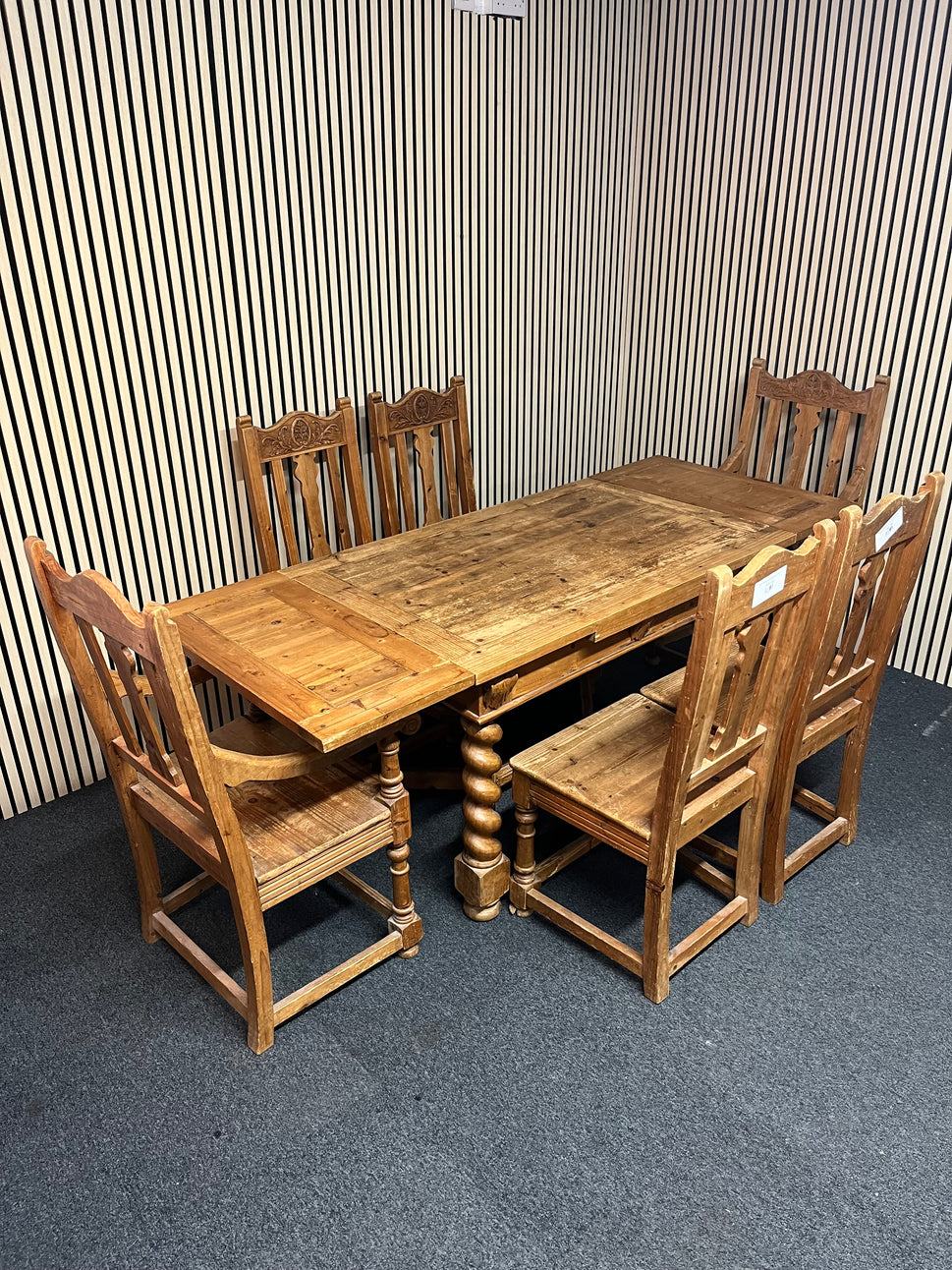 Mexican pine small 4ft kitchen table with 4 no. chairs and 2 no. carver armchairs 1325