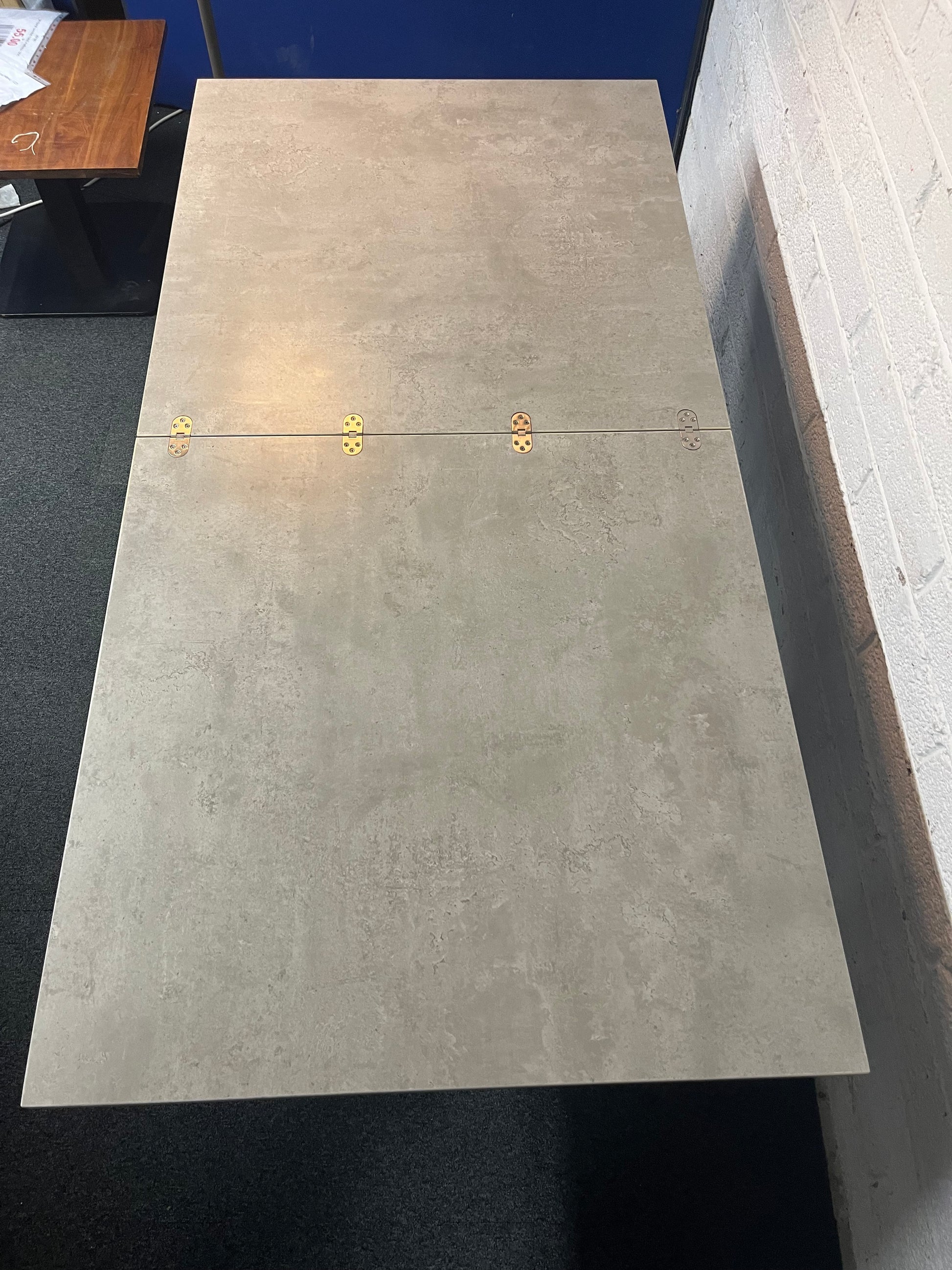 Metal framed large fold out grey laminate kitchen table (H 72 x W 180 x D 90 cm) 1325