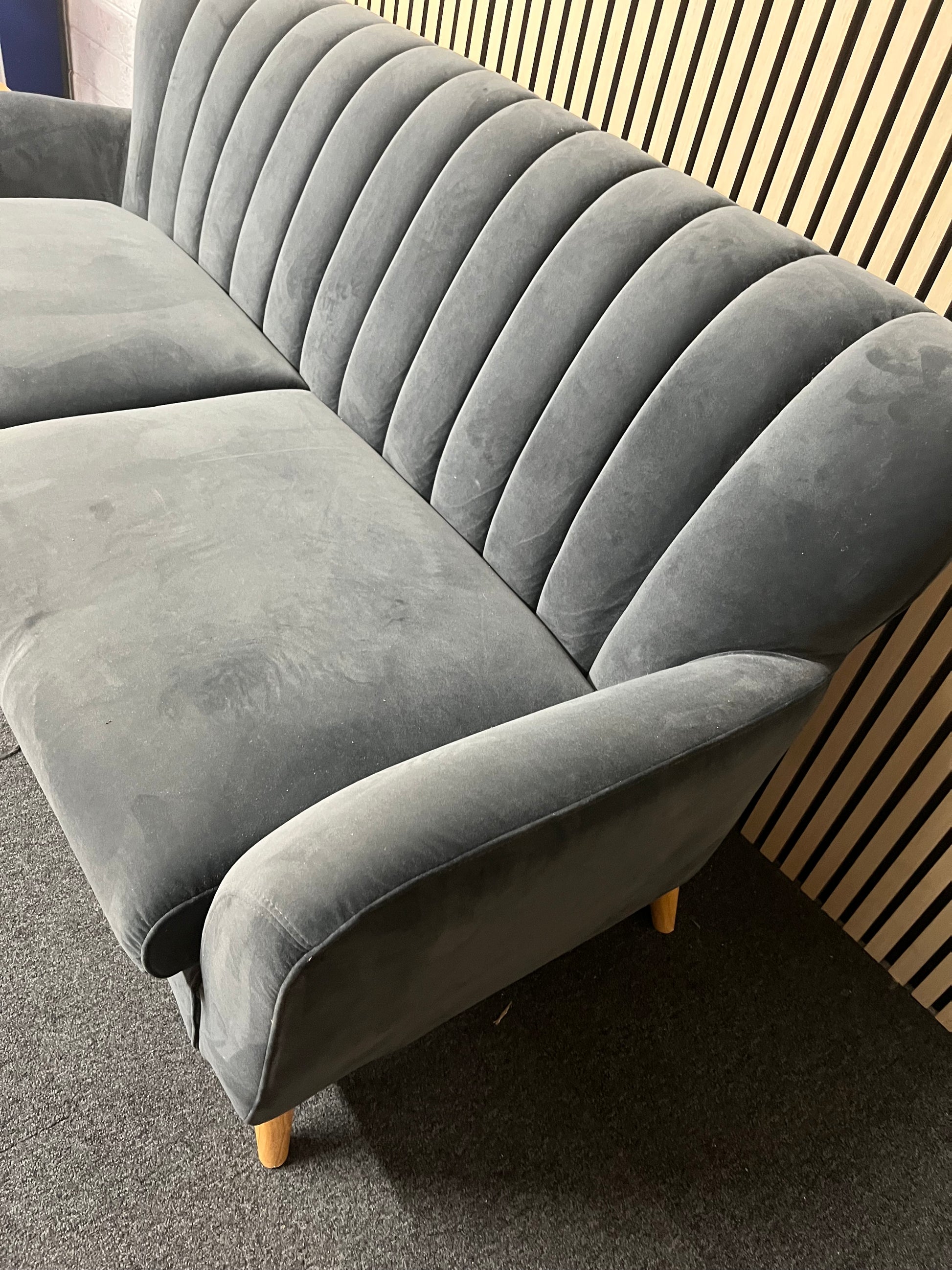Dark blue velour 3 seater fabric sofa suite 2325