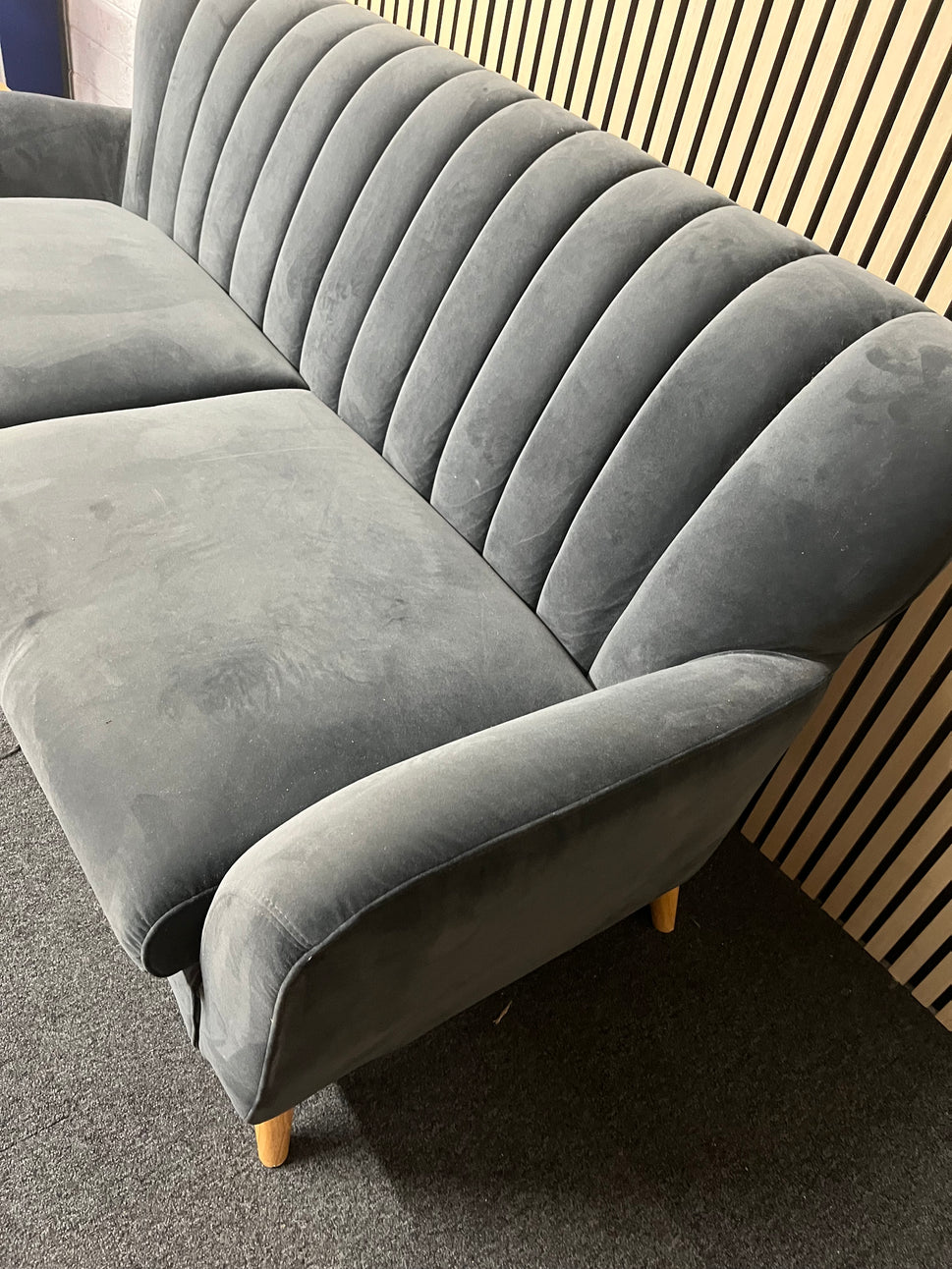 Dark blue velour 3 seater fabric sofa suite 2325