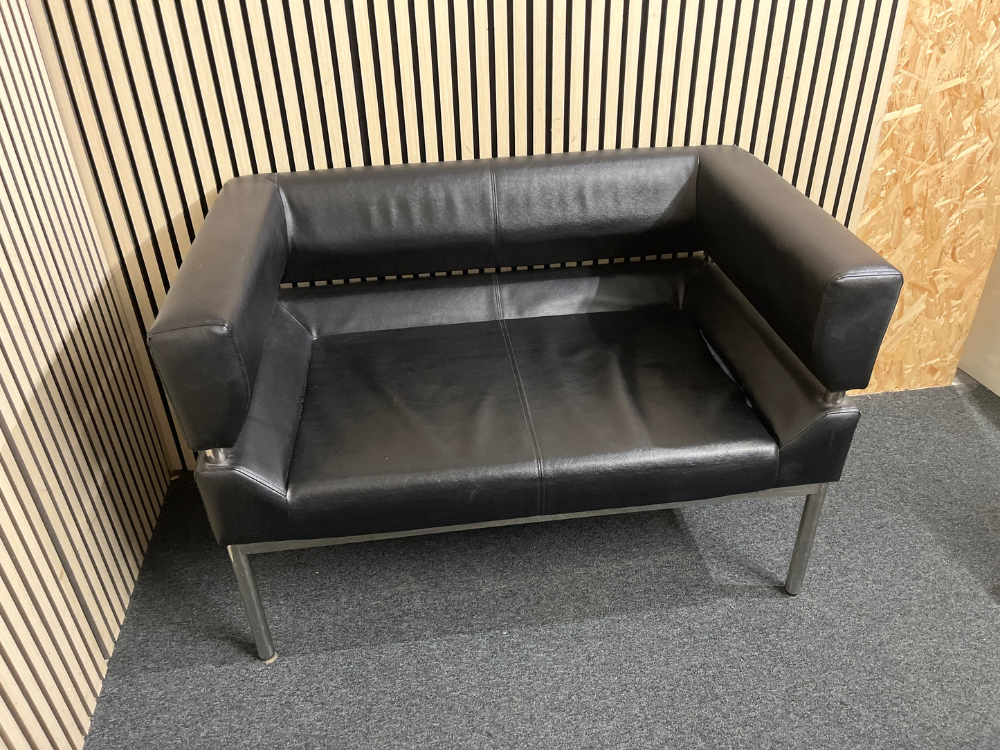 Compact black faux leather 2 seater sofa with metal legs  44144