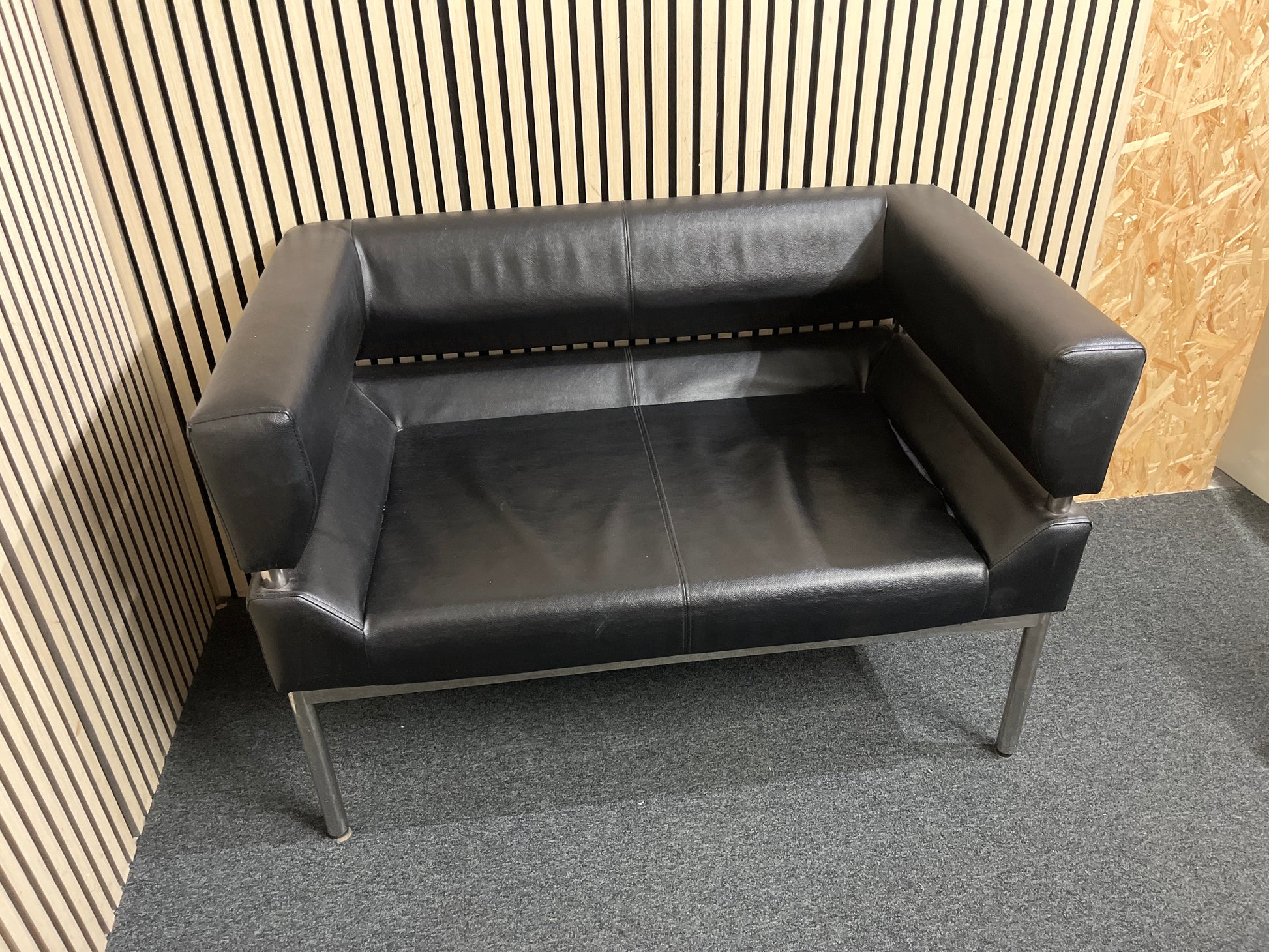 Compact black faux leather 2 seater sofa with metal legs  44144