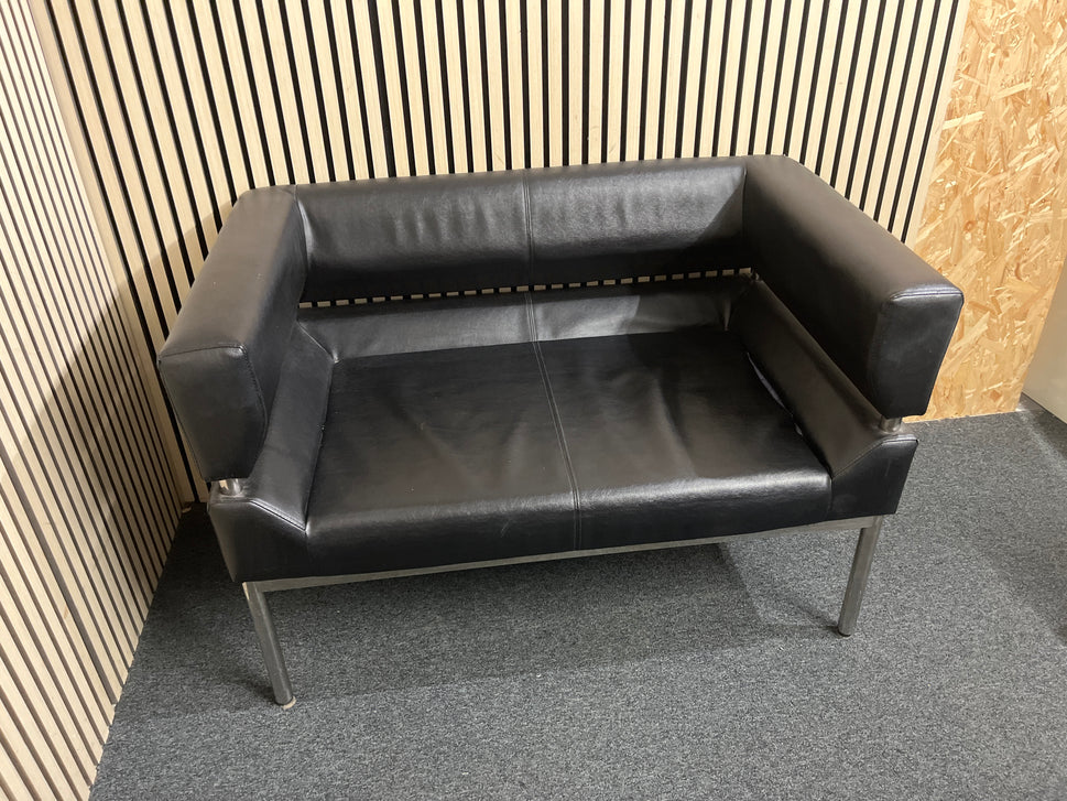 Compact black faux leather 2 seater sofa with metal legs  44144