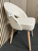 BRAND NEW Marilyn Eccre Boucle fabric curved back rest dining chair in white wash oak frame  44550