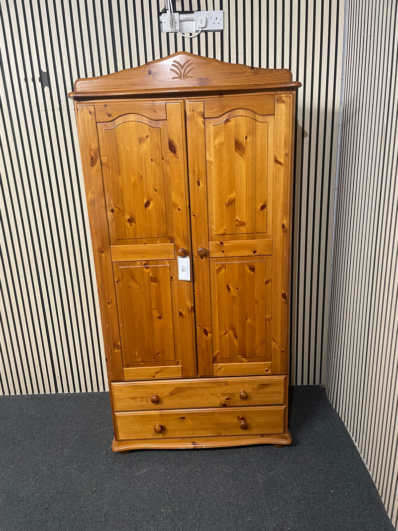 Traditional pine double wardrobe featuring two doors and two drawers, height 192 cm, width 89 cm, depth 60  cm  44739