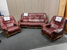 Switch 3+1+1 Wine leather solid wood framed suite 1325 2 image