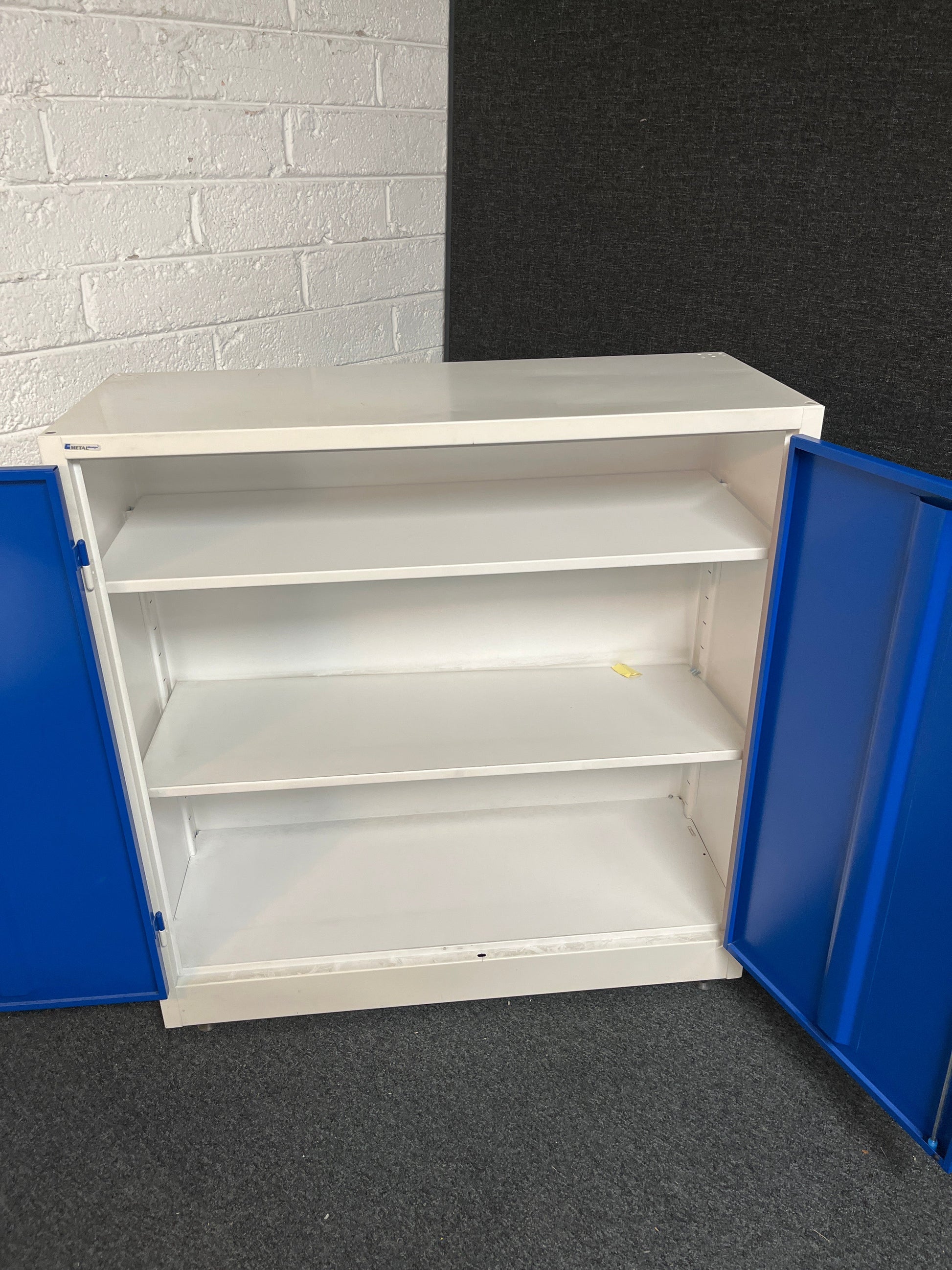SECONDHAND metal design medium blue and grey metal 2 door storage unit (H 1000 x W 1000 x D 400 mm)