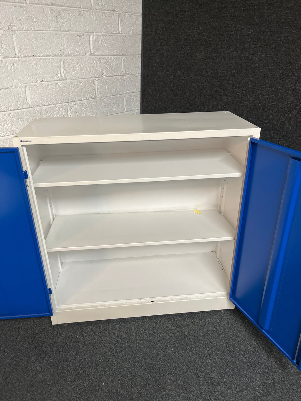 SECONDHAND metal design medium blue and grey metal 2 door storage unit (H 1000 x W 1000 x D 400 mm)