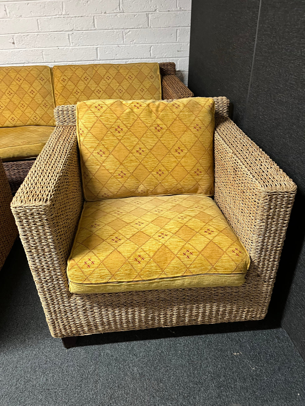 Large 2+1+1 rattan suite with mustard fabric suite 2225