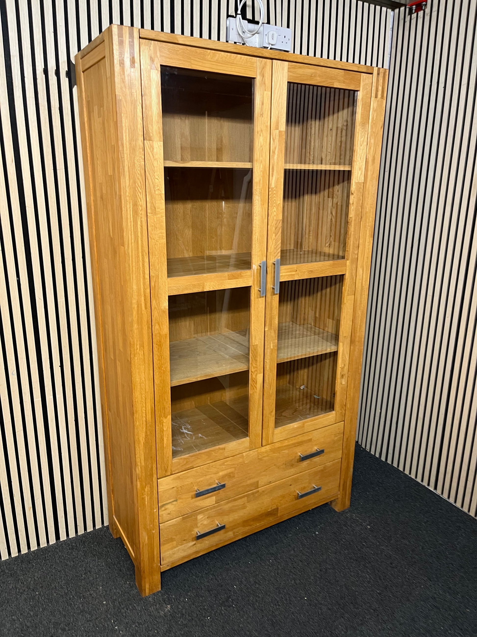 Solid oak wall-mounted display cabinet with glass doors (H 220 x W 110 x D 45 cm)  44196