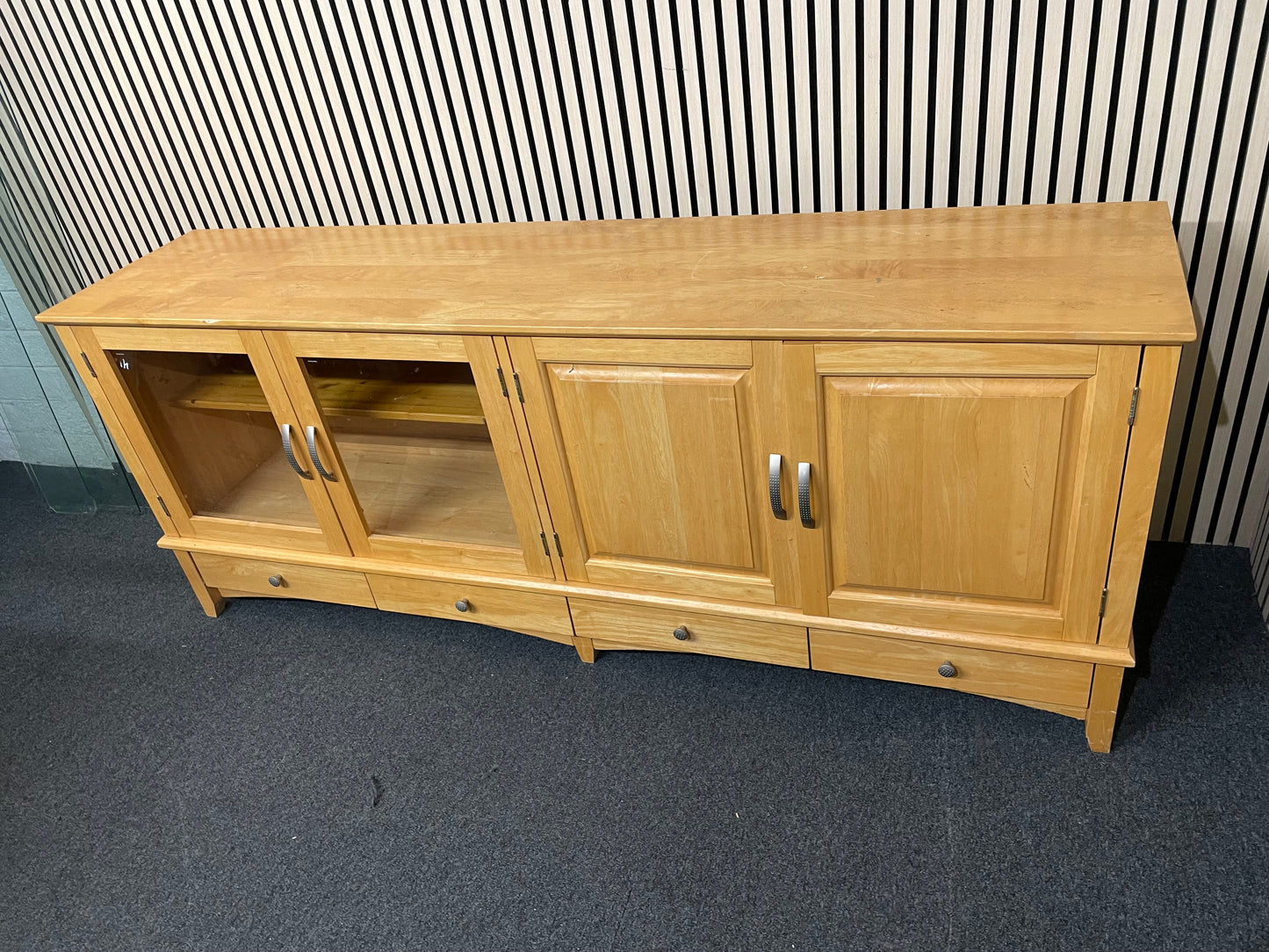Solid beech 4 door low long sideboard unit with base drawers  3325