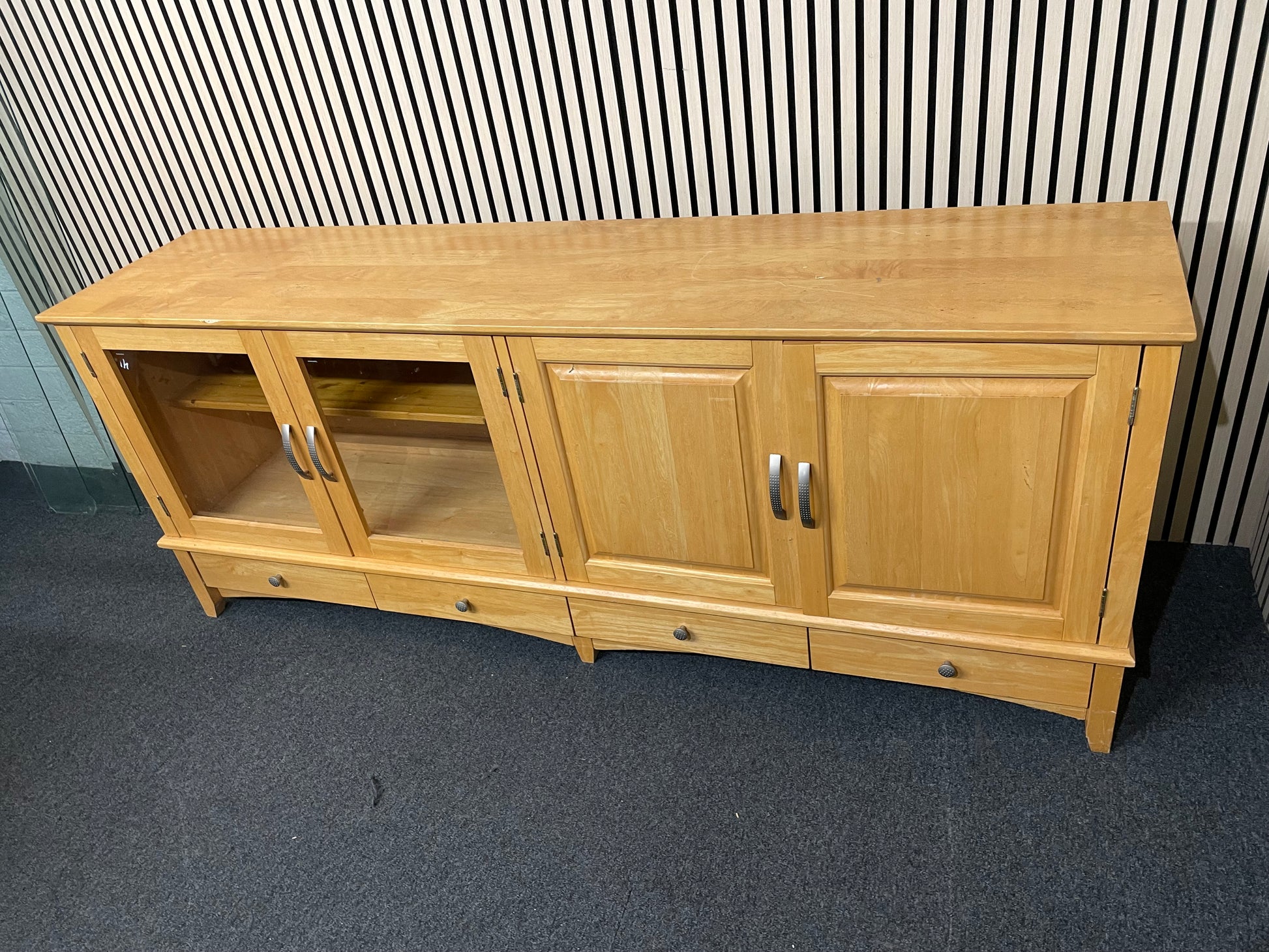 Solid beech 4 door low long sideboard unit with base drawers  3325