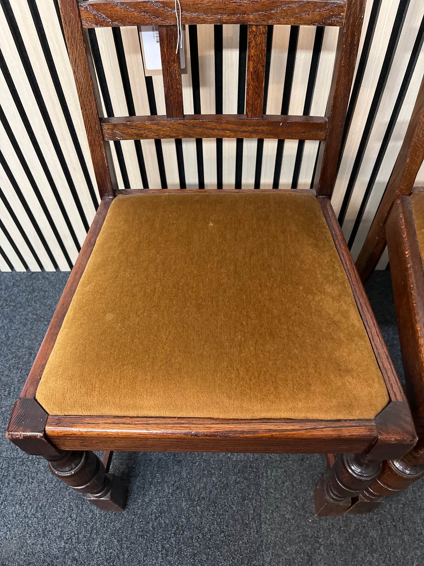 Stained Oak framed dining chair with yellow felt fabric seat (SET OF 4) 2325