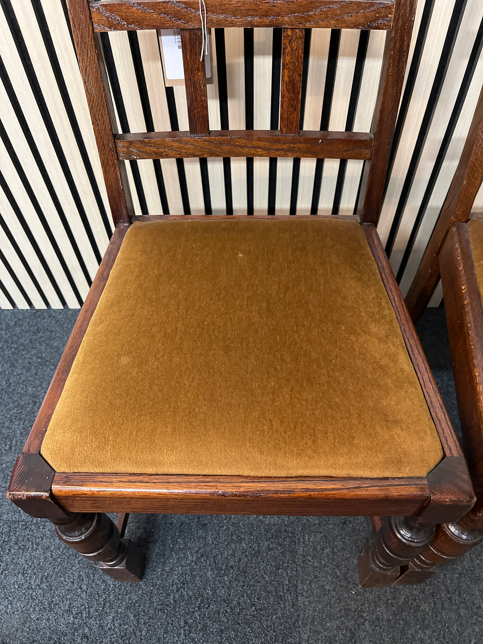 Stained Oak framed dining chair with yellow felt fabric seat (SET OF 4) 2325