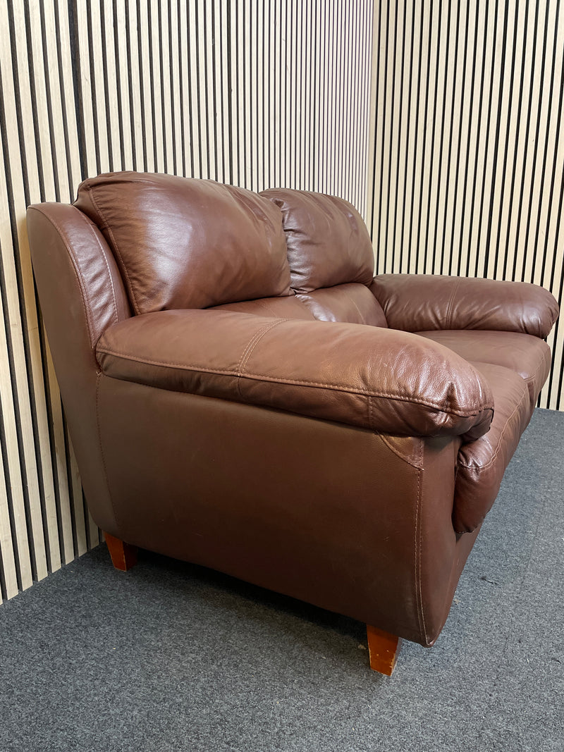 2 seater dark brown leather sofa with high padded backrests 160Wx90D  44469