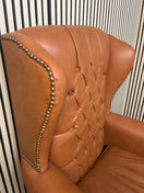 Switch High back wing armchairs in tan leather with solid wood frame  43713 3 image