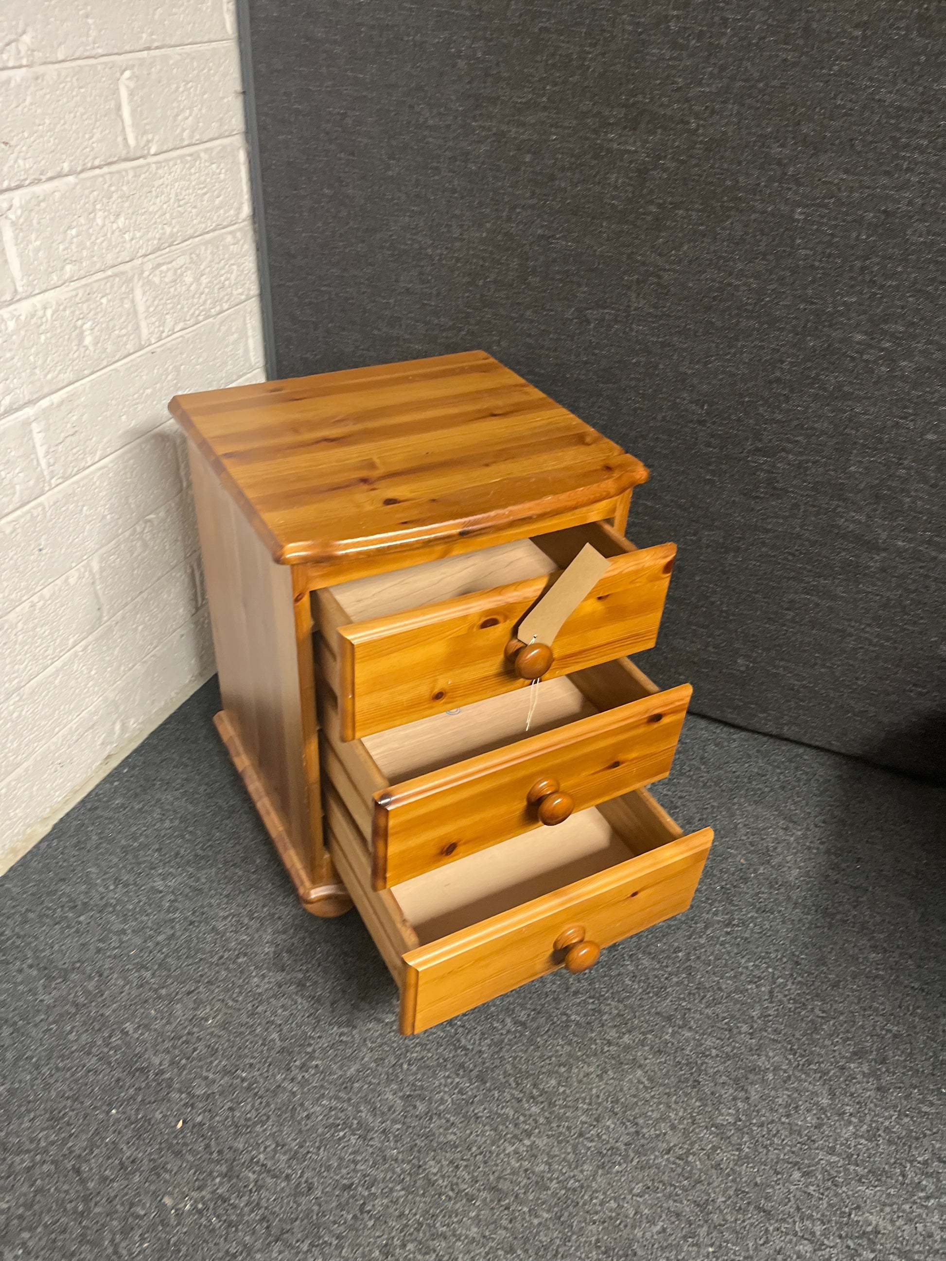Natural pine 3 drawer bedside locker  1225