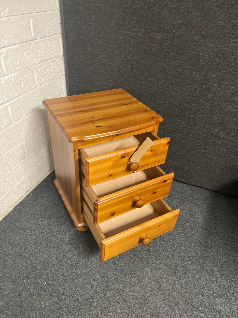 Natural pine 3 drawer bedside locker  1225