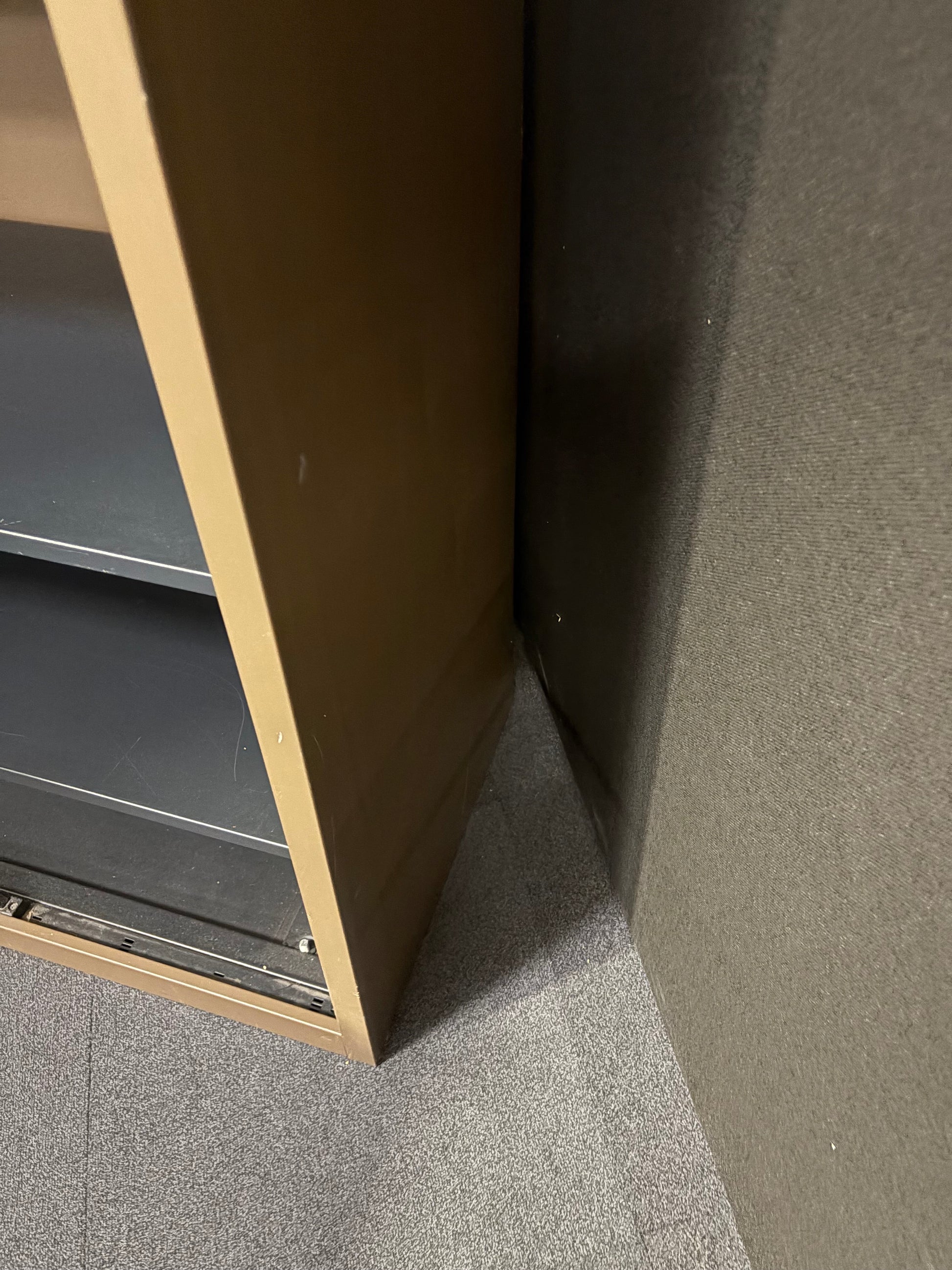 Secondhand Triumph Metrix tall metal storage unit, dark brown colour with shelves 1000Wx470Dx14620H