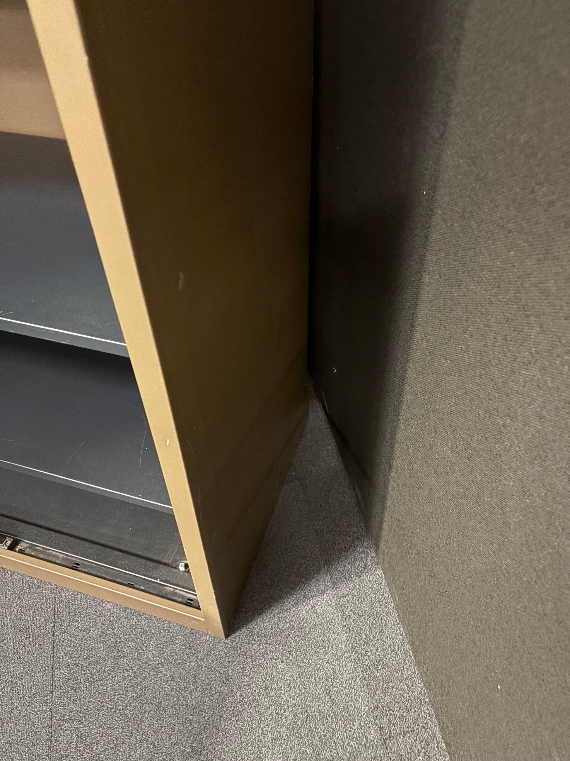 Secondhand Triumph Metrix tall metal storage unit, dark brown colour with shelves 1000Wx470Dx14620H