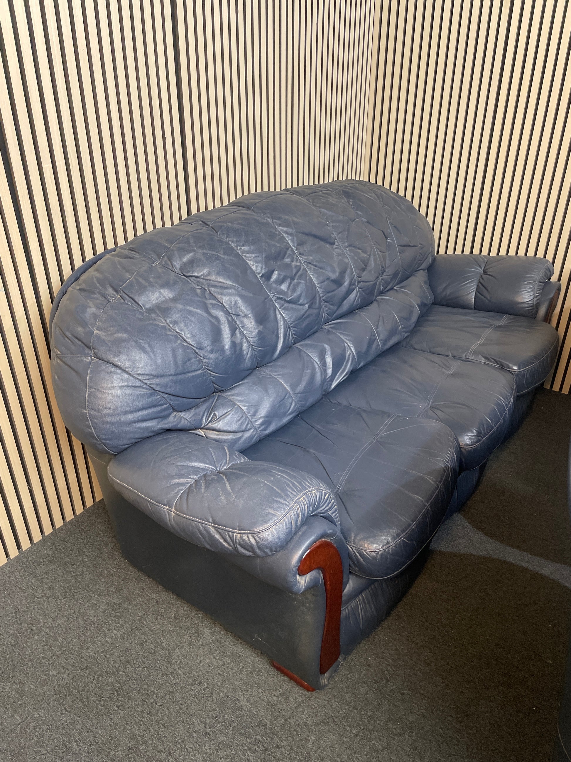 3+1+1 real soft navy Italian leather sofa suite 2425