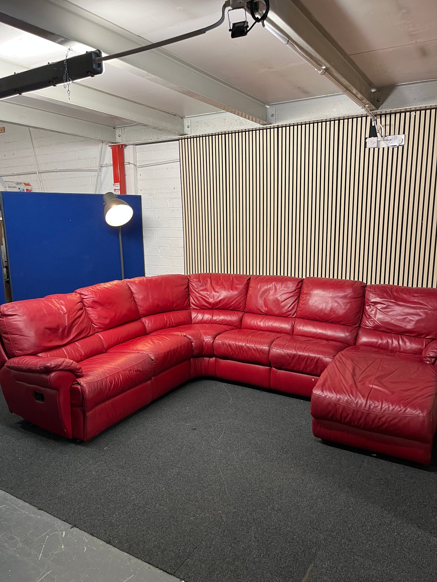 Large sectional real red leather corner recliner sofa set (W 3 x D 2.7 meters)