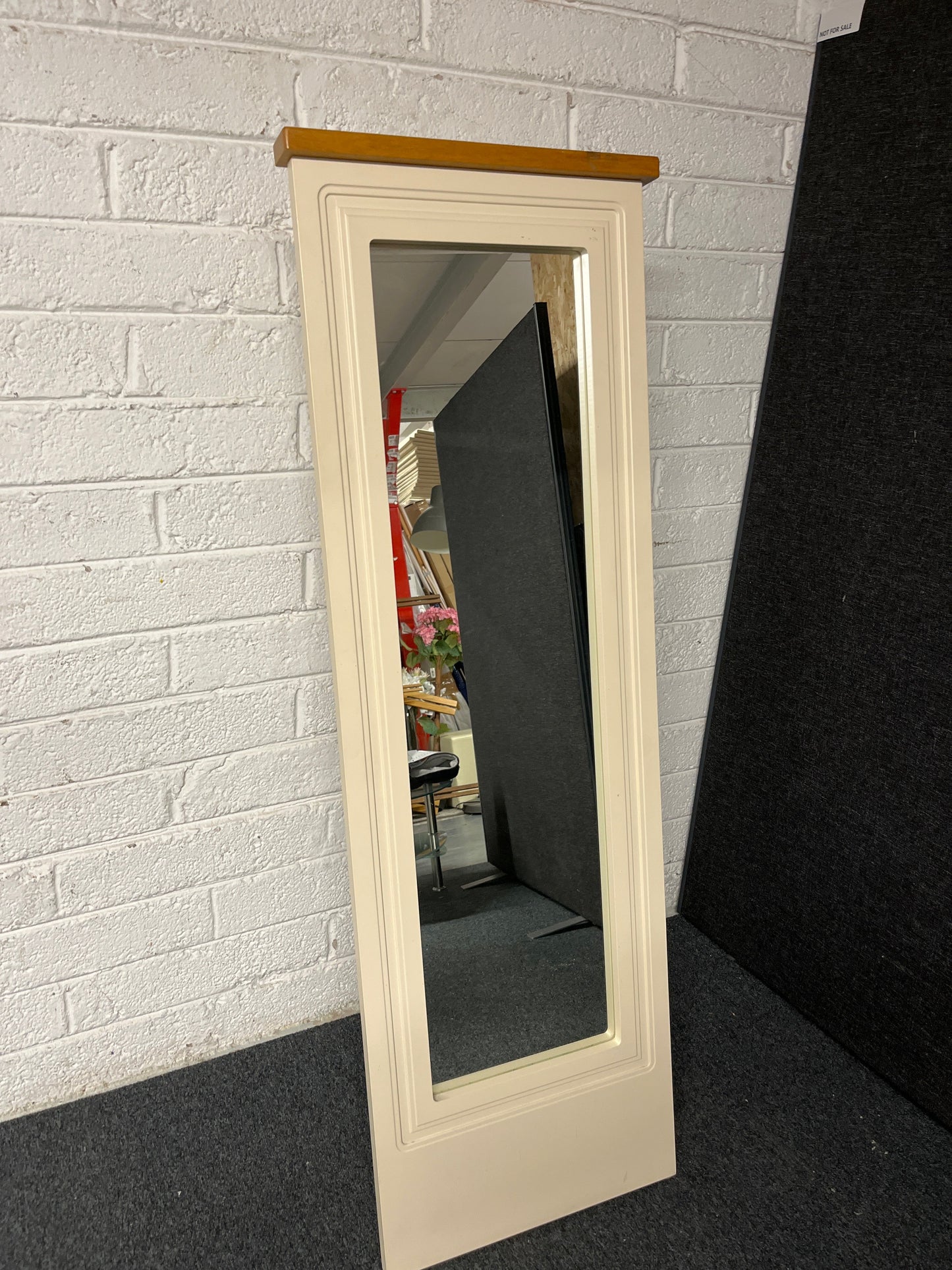 Cream and solid pine freestanding rectangular floor mirror  1225
