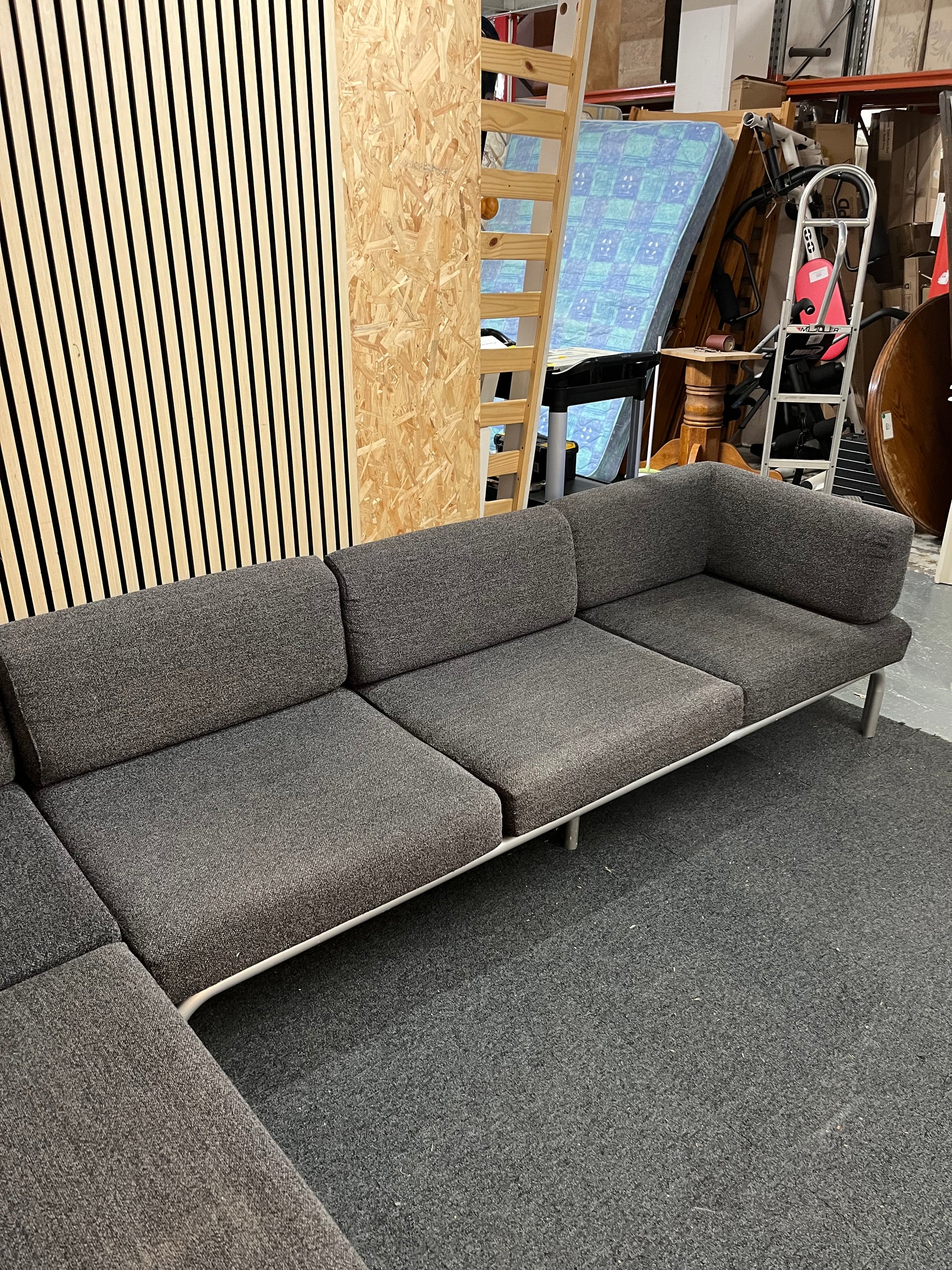 Modular charcoal fabric corner suite with chrome frame  1126