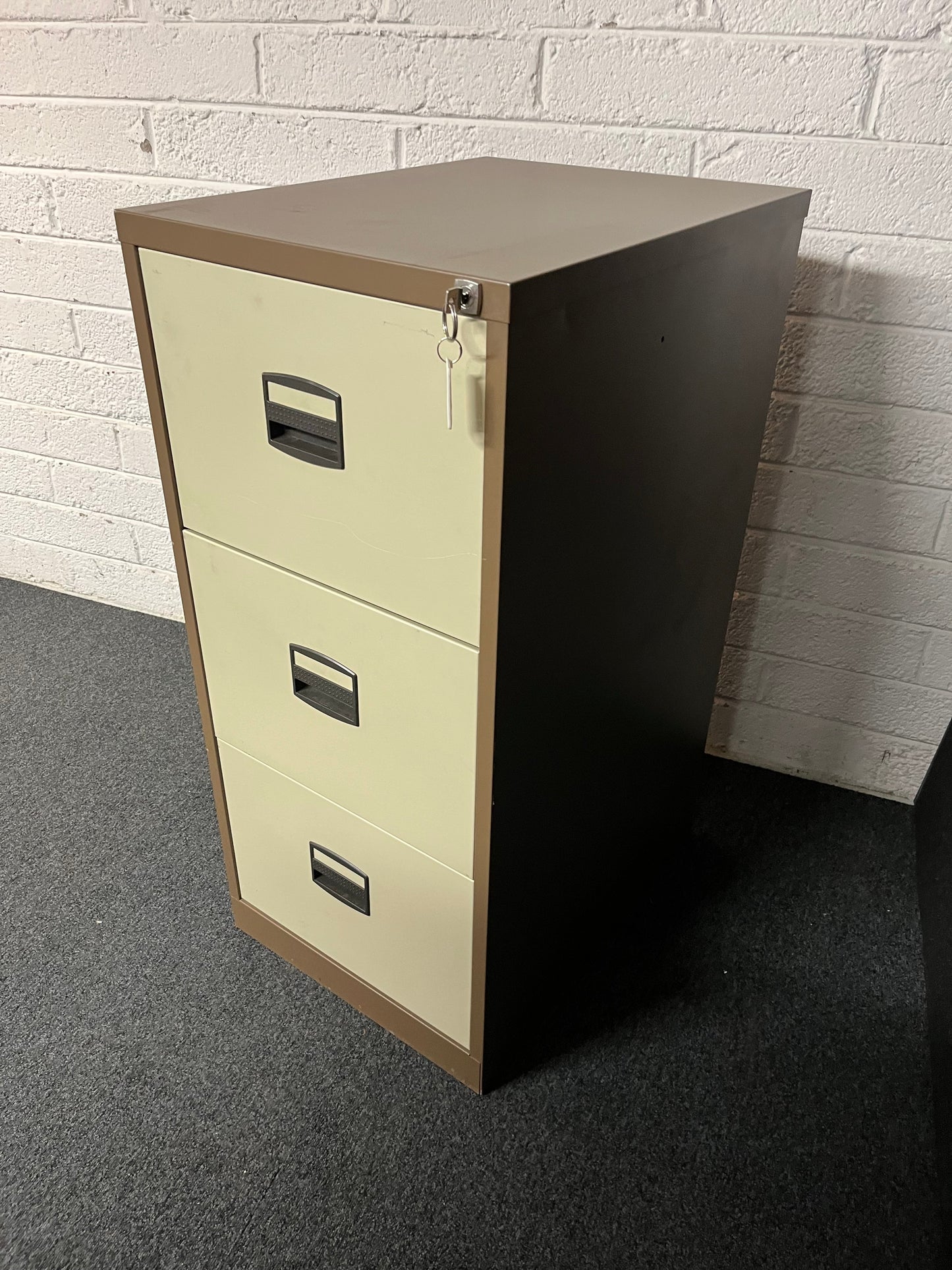 SECONDHAND Coffee and cream  3 door filing cabinet