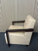 Switch Solid wood stained frame RECEPTION lounge chair with cream leather finish 3 image