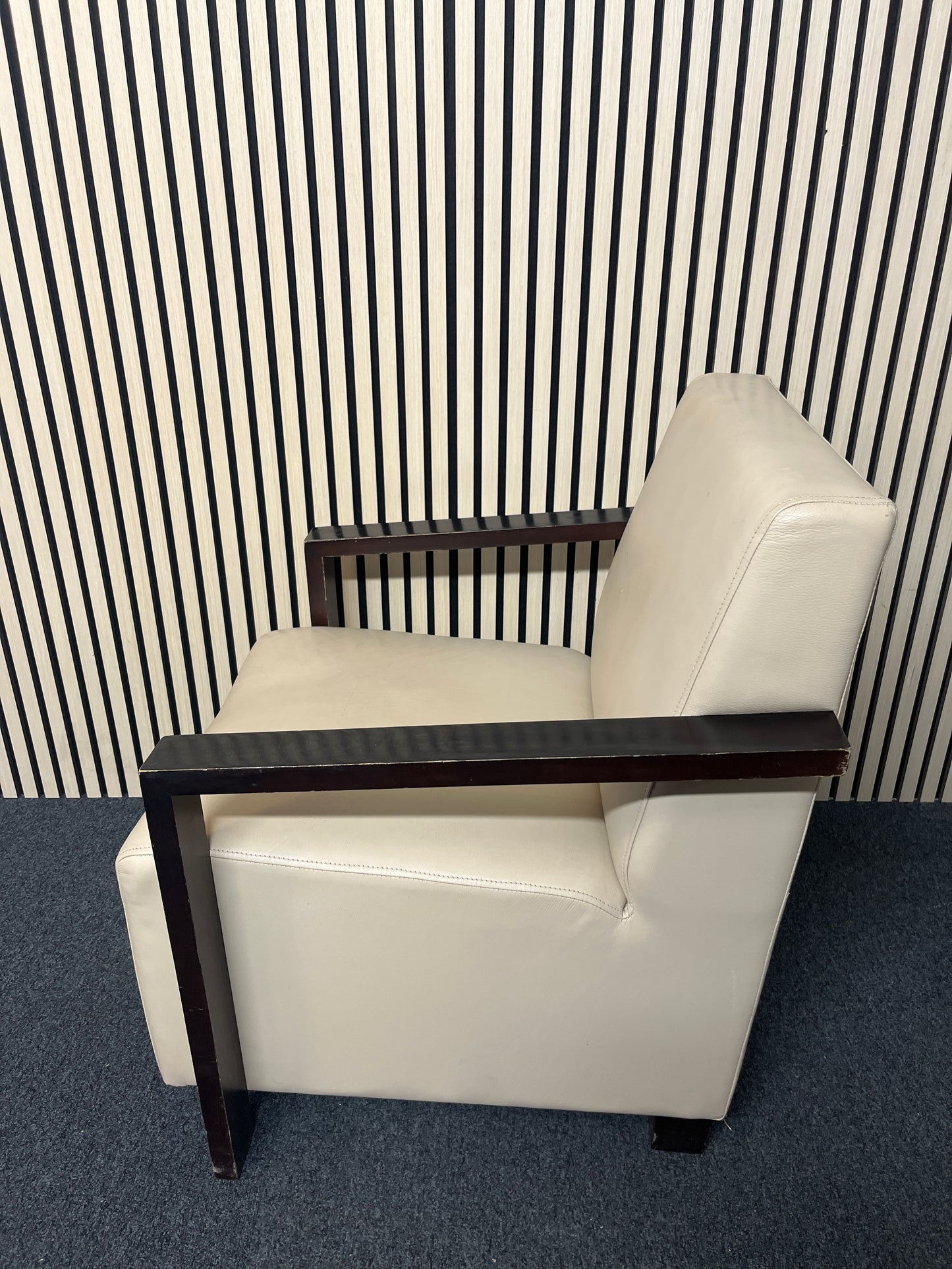 Solid wood stained frame RECEPTION lounge chair with cream leather finish