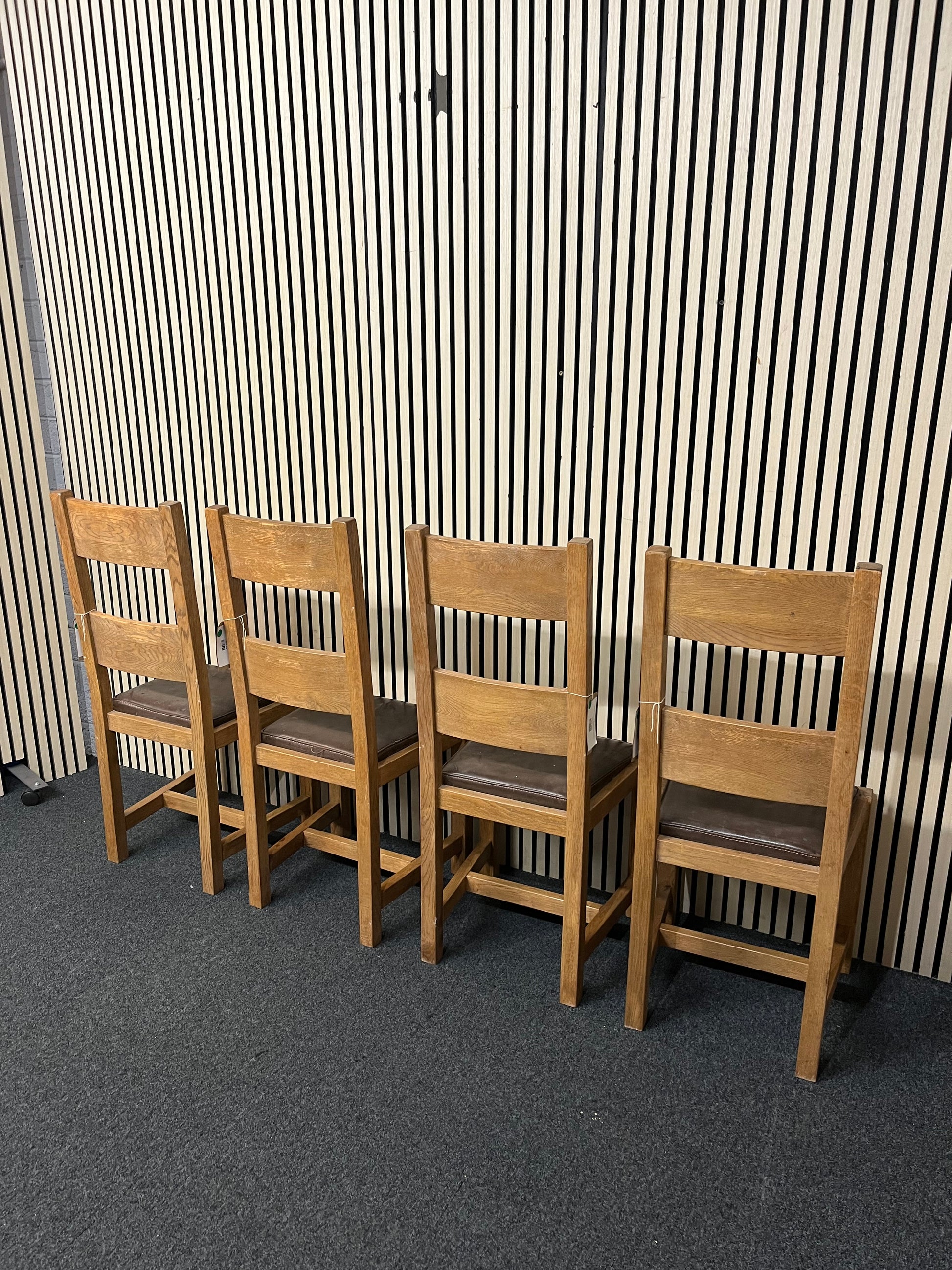 Solid oak and brown leather dining chair set (SET OF 4) 1126