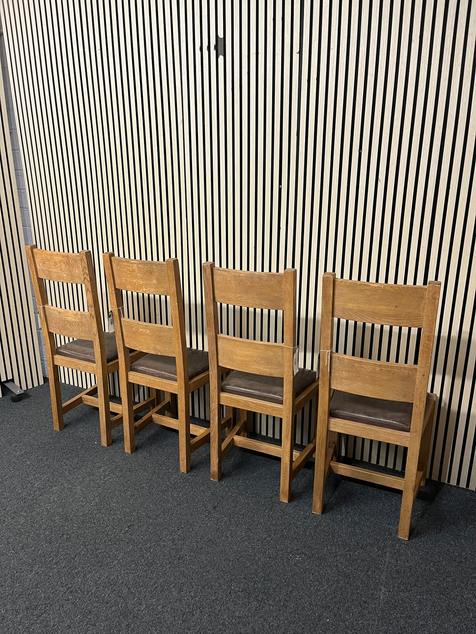 Solid oak and brown leather dining chair set (SET OF 4) 1126