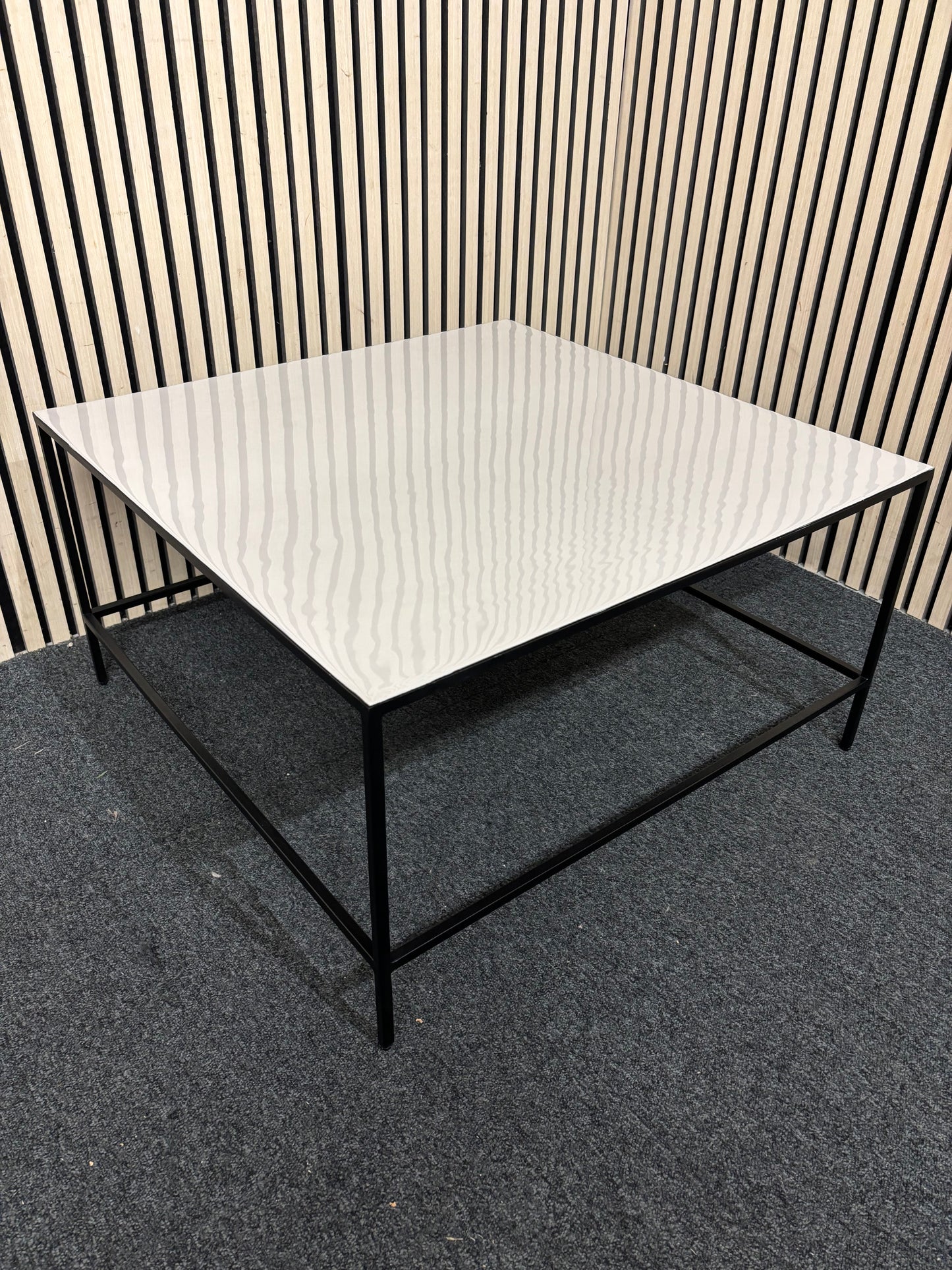 Large white square top solid black metal frame coffee table (W 76 cm) 43620