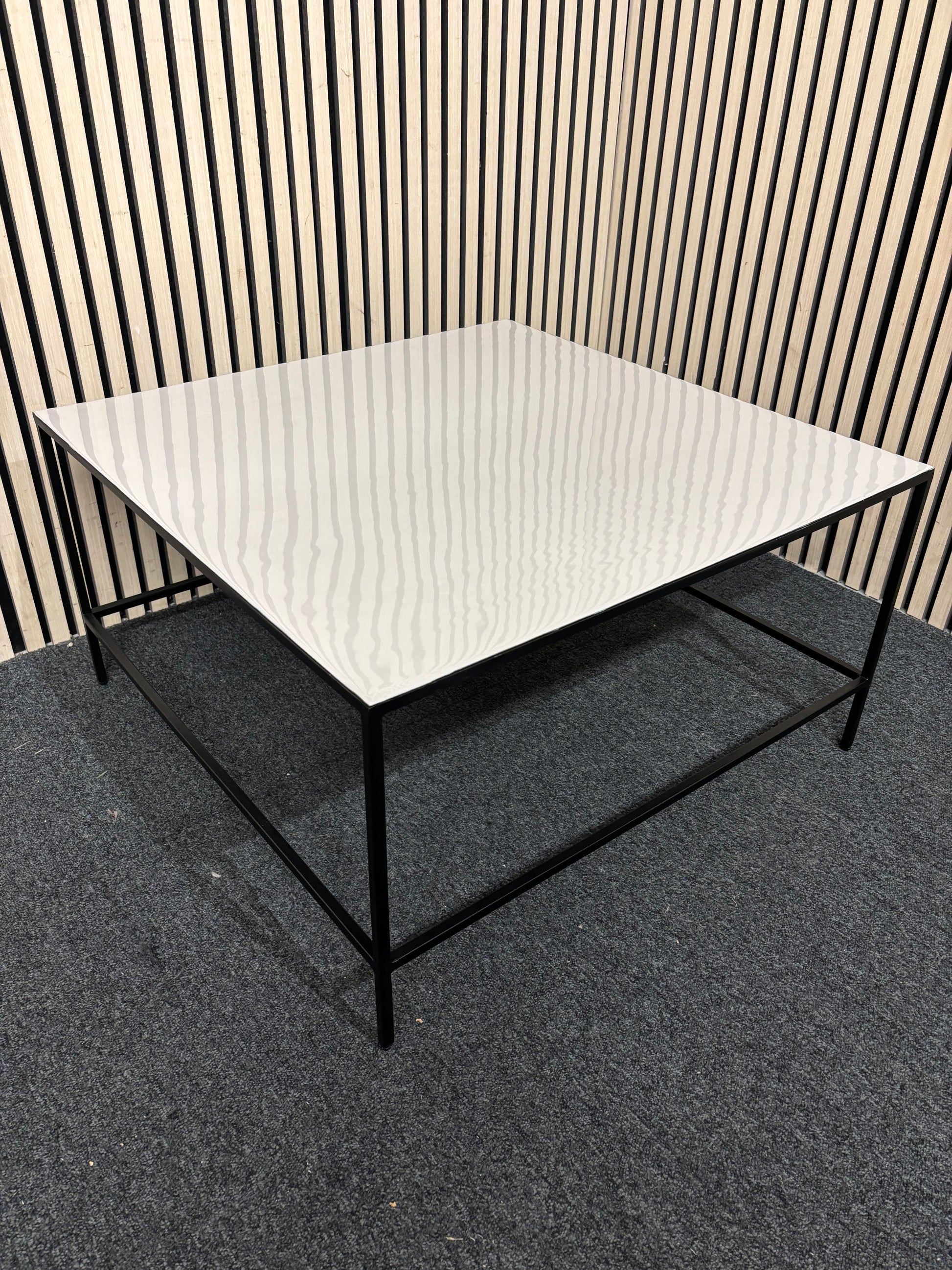Large white square top solid black metal frame coffee table (W 76 cm) 43620