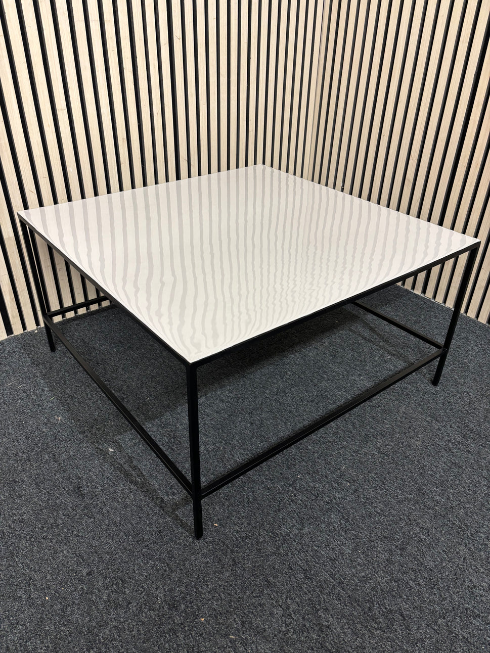Large white square top solid black metal frame coffee table (W 76 cm) 43620